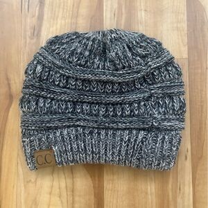 C.C Two-Tone Knit Beanie with ponytail hole